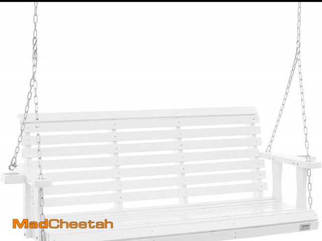 Lot 74-12029858 - VEVOR Wooden Porch Swing 5.5FT with 2 Side Cup Holders, Heavy Duty 880lbs Patio Swing, Outdoor Swing...