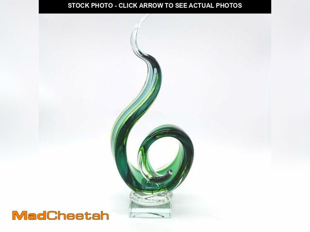 Lot 74-14387094 - Yao Yuan Hand Blown Murano Style Glass Art Sculpture, Abstract Green Swirl Design, Decorative Glass ...