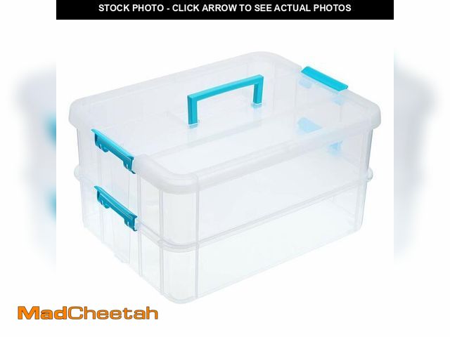 Lot 74-14381974 - JUXYES 2-Tiers Plastic Stack Carry Storage Containers Box wih Handle Lids - UNUSED