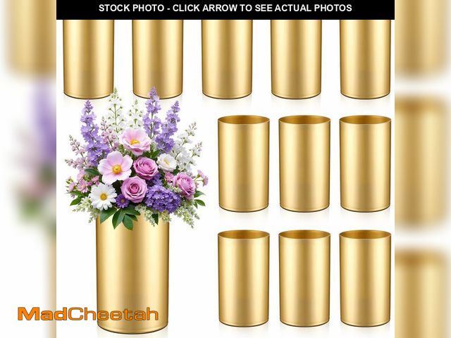Lot 74-14296923 - Ferrochef 12 Pcs 6 Inch Gold Cylinder Vases for Wedding Centerpieces Tall Decorative Hurricane Candl...