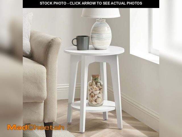 Lot 74-12781642 - Round End Table Farmhouse Small Side Table Living Room Corner Table Drink Table White - USED