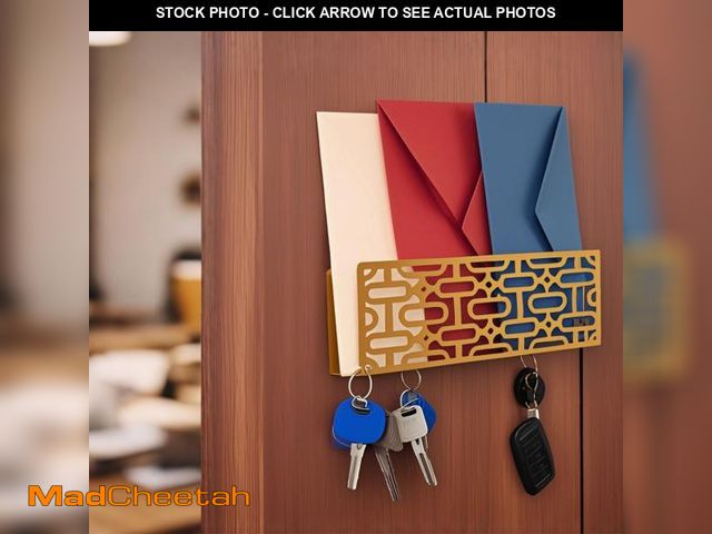Lot 74-12310115 - Mid Century Modern Key and Mail Holder Wall Organizer with Magnetic Hooks - Atomic Elliptical Design...