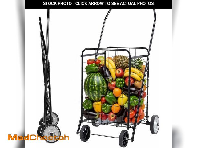 Lot 74-12633330 - (MISSING ONE WHEEL) Simple Deluxe Folding Shopping Cart with Wheels, 90LB Capacity &amp; Comfortable...