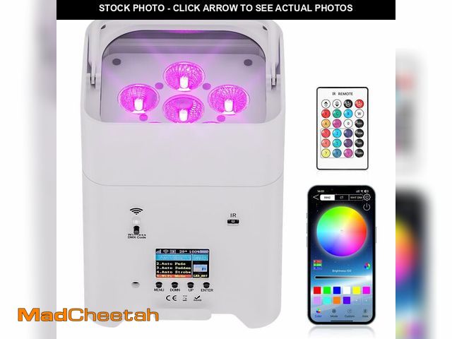 Lot 74-12958033 - Battery Powered Stage Lights, 9600mAh Rechargeable Par Can Lights 6x18W RGBWA+UV APP/Remote/DMX512/S...