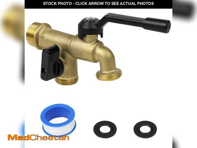 Lot 74-14430193 - Outdoor Double Taps Water Faucet, Wall Mounted Garden Two 3/4 inch Brass Ball Valves Water Tap Split...