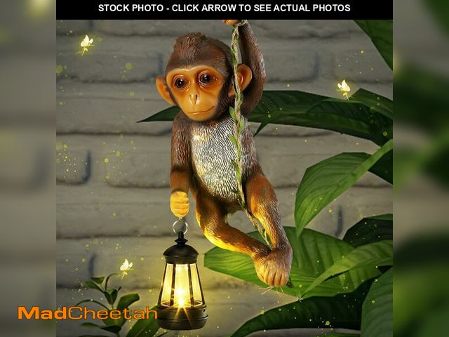 Lot 74-14152420 - Rossesay Solar Light Outdoor Monkey Statues Brown 13.78 Inch Resin Chimpanzee Baby Monkey Climbing o...