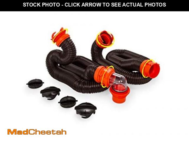 Lot 74-12397768 - Camco RhinoFLEX 20-Ft RV Sewer Hose Kit - Features Clear Elbow Fitting w/Removable 4-in-1 Adapter - ...