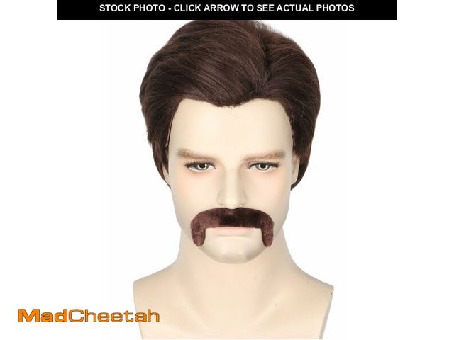 Lot 74-14340582 - Topcosplay Men Brown Wig with Mustache Man 70s 80s Costume Party Funny Wigs - USED