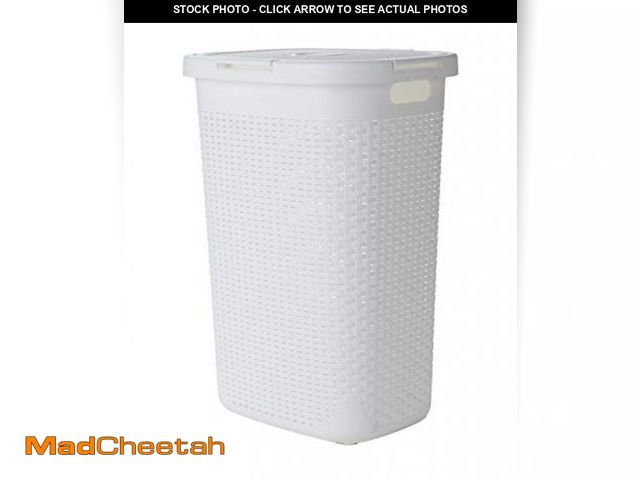 Lot 74-12096357 - Mind Reader Slim Laundry Hamper with Lid, 60L Clothes Basket, Wicker Design, Plastic, 17.65"L x 13.7...