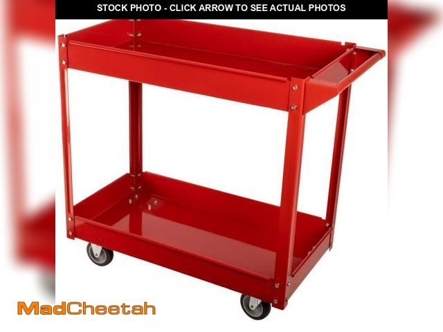 Lot 74-12483881 - Stalwart Red Utility Cart - Heavy-Duty Work Cart with 2-Storage Tray Shelves - Holds up to 330 lbs. ...