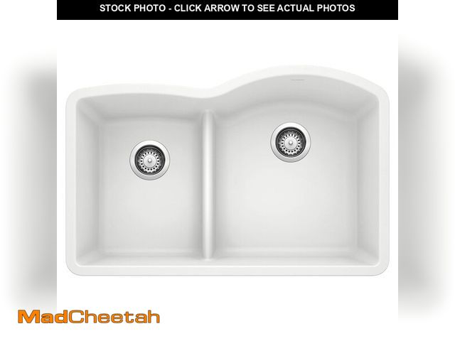 Lot 74-13090779 - BLANCO, White 441603 DIAMOND SILGRANIT 40/60 Double Bowl Undermount Kitchen Sink with Low Divide, 32...