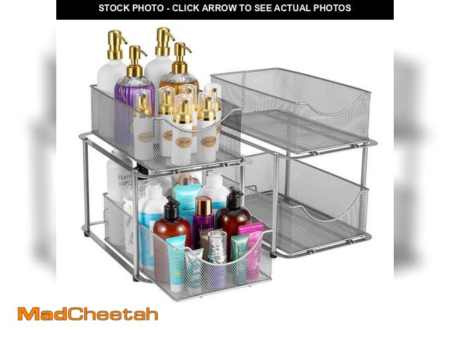 Lot 74-12594912 - Sorbus 2-Tier Silver Metal Under Sink Bathroom and Kitchen Organizers and Storage, 2 Pack Sliding Dr...