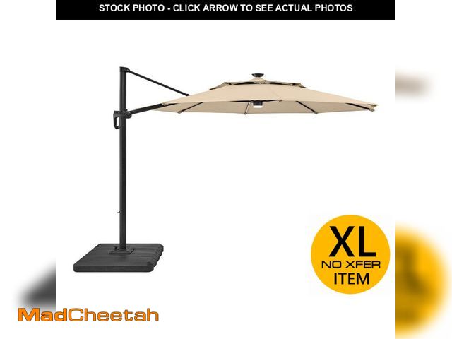Lot 74-14312802 - Hampton Bay 11 ft. Aluminum Cantilever Solar LED Offset Patio Umbrella in Putty Beige - UNUSED