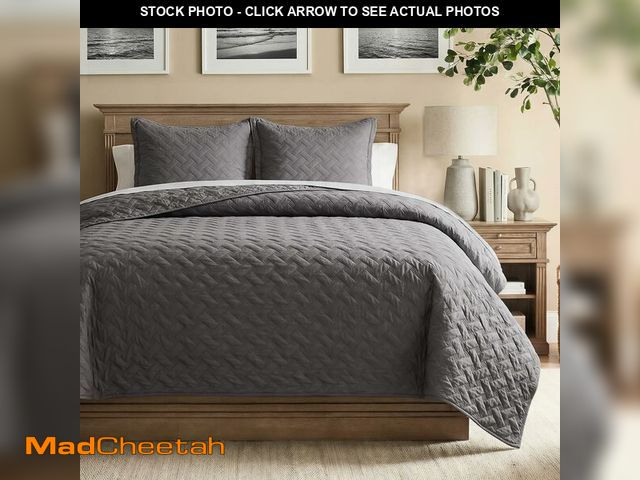 Lot 74-14294994 - Bedsure Quilts King Size - Grey Bedspreads King Size with Basket Weave Pattern, Soft Quilt Bedding S...