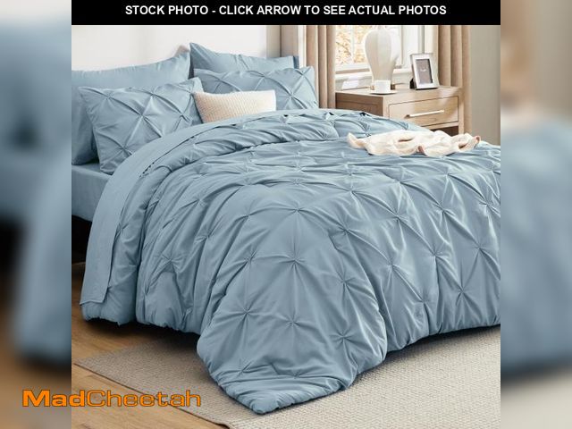 Lot 74-12213595 - Bedsure Full Comforter Set Light Blue - Bed in a Bag Full Size 7 Pieces, GentleSoftÃ¢âÂ¢ Pintuck B...
