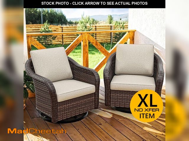 Lot 74-14345249 - JOYSIDE 2-Piece Brown Wicker Outdoor Rocking Chair Patio Swivel Chair Set with Beige Cushion - UNUSE...