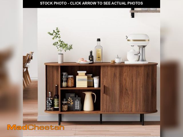 Lot 74-12172144 - MARNUR Sideboard Buffet Cabinet 55" Storage Cabinet with 2 Sliding Tambour Doors, Adjustable Shelves...