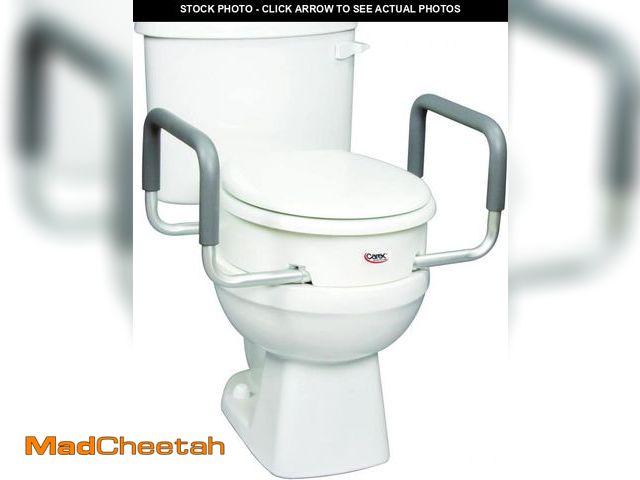 Lot 74-12447892 - Carex 3.5 Inch Raised Toilet Seat with Arms, Elongated Toilet Seat Riser, 300 lbs Capacity, Elevatin...