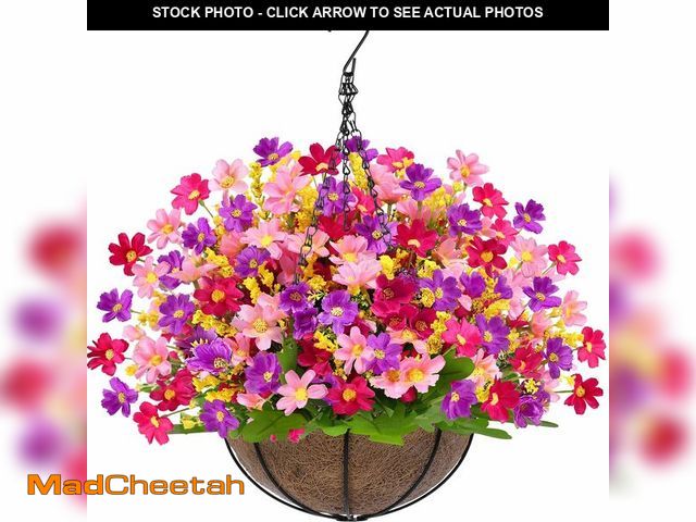 Lot 74-14334648 - Grandeal Artificial Hanging Flowers Basket for Outdoor Spring Summer Decor, Faux Silk Pink Purple Da...