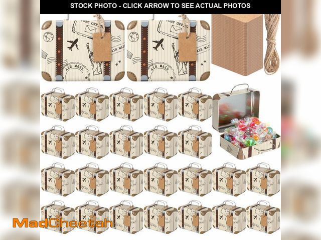 Lot 74-14064121 - RimCereal 24 Pieces Mini Suitcase Party Favor Boxes Vintage Gift Suitcase Tin Small Travel Candy Sui...