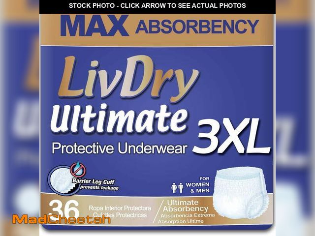 Lot 74-12849854 - LivDry Ultimate Max Adult Diapers, Max Absorbency Incontinence Underwear for Women and Men (XXX-Larg...