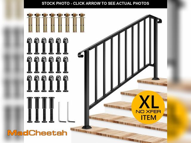Lot 74-12572545 - VIVOSUN Outdoor Handrail, 5 Step Stair Handrail, 69" x 36" Fits 1 to 5 Steps, Wrought Mattle Iron St...