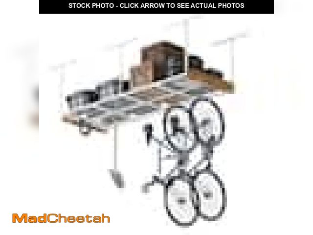 Lot 74-12419927 - FLEXIMOUNTS OHK Series 36 in. W x 96 in. D x 22-40 in. H White Ceiling Mounted Overhead Garage Stora...
