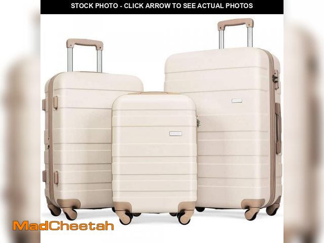 Lot 74-12365310 - Merax Ivory and Golden Lightweight Durable 3-Piece ABS Hardshell Spinner Luggage Set with TSA Lock -...