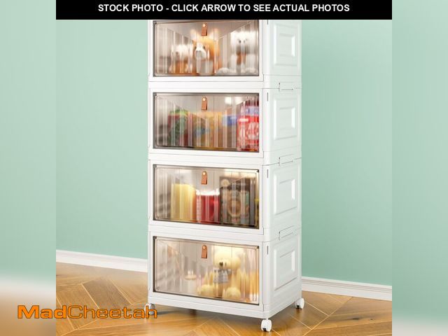 Lot 74-13946839 - 4 Tier Storage Bins with Lids, 23QT Stackable Closet Organizers and Storage with Wheels, Collapsible...