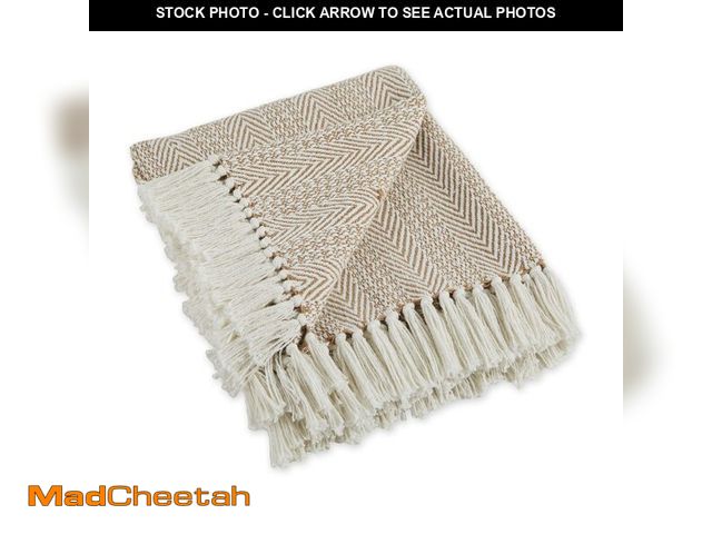 Lot 74-14474856 - DII Herringbone Striped Collection Cotton Throw Blanket, 50x60, Stone - UNUSED