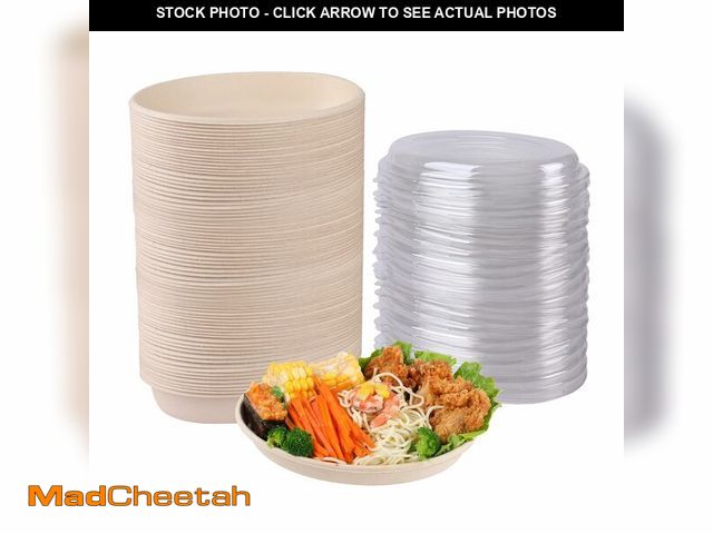Lot 74-14060761 - JAYEEY 18 oz Oval Disposable bowls with lids,Sugarcane Salad Bowls take away food containers Plant F...