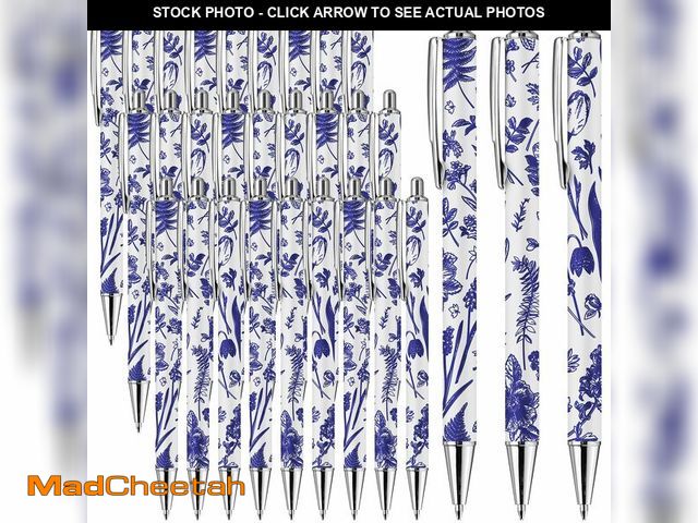 Lot 74-12456791 - MotiMind 30 Pcs Blue Floral Ballpoint Pens Favors for Guest Bulk Blue Floral Vintage Chinoiserie Ret...