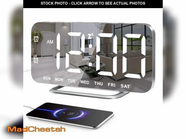 Lot 74-14431865 - Slim LED Digital Alarm Clock, Mirror Surface for Makeup, with Diming, Large Display, Easy Setting, U...