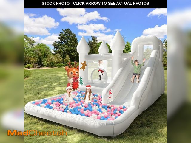 Lot 74-12821312 - 14ft Inflatable Water Slide Bounce House, Oxford Water Slide with Slide and Ball Pool/Pit, White Bou...