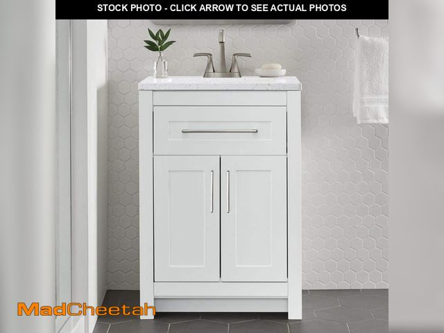 Lot 74-13513153 - Home Decorators Collection Clady 25 in. Single Sink White Bath Vanity with Silver Ash Cultured Marbl...