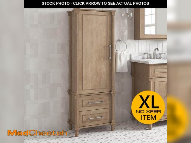 Lot 74-13769804 - (SOME DAMAGE) Home Decorators Collection Aberdeen 21 in. W x 14 in. D x 60 in. H Antique Oak Freesta...