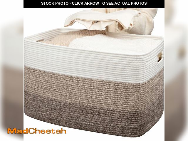 Lot 74-12976064 - OIAHOMY 118L Extra Large Blanket Basket, Rectangle Woven Cotton Rope Storage Basket,Used for storing...