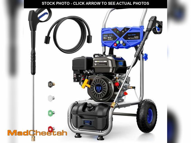 Lot 74-14322932 - Efurden 3500PSI Gas Pressure Washer, 212CC Engine 2.3GPM High Power Cleaner, 4 Adjustable Nozzles fo...