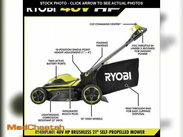 Lot 74-12365478 - RYOBI 40V HP Brushless 21 in. Cordless Battery Walk Behind Self-Propelled Lawn Mower tool only - USE...