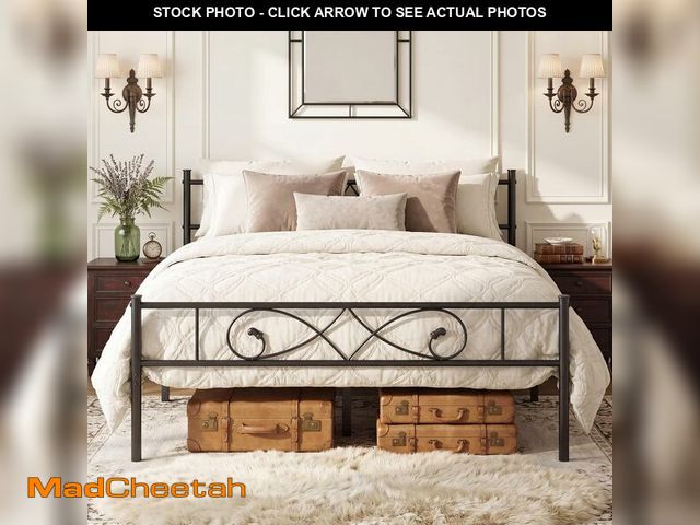Lot 74-14349455 - Garvee Full Size Metal Bed Frame, Unique Fist Design Headboard and Footboard, Platform Bed with Unde...