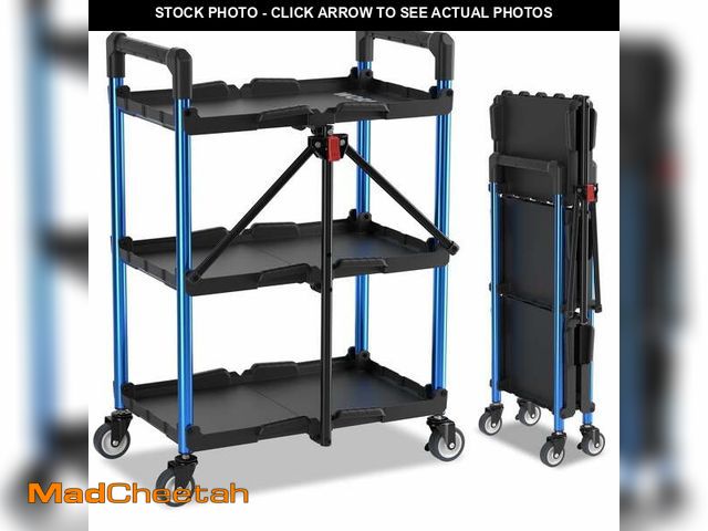 Lot 74-14588604 - WORKPRO 3-Tier Folding Collapsible Service Cart with Wheels, 210 Lbs Loading Capacity, Foldable Roll...