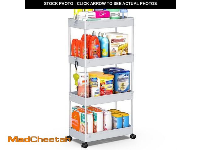 Lot 74-12313155 - SPACEKEEPER Storage Cart, 4-Tier Mobile Shelving Unit, Bathroom Rolling Cart Utility Storage Organiz...