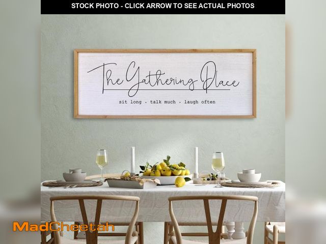 Lot 74-12140892 - The Gathering Place Wall Decor Sign 40"x15" Large Family Dining Room Vintage Wooden Framed Country F...