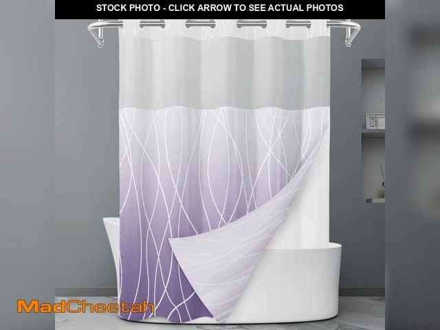 Lot 74-12309702 - LXBNI No Hook Ombre Purple Striped Shower Curtain with Snap in Fabric Liner Set - Hotel Shower Curta...