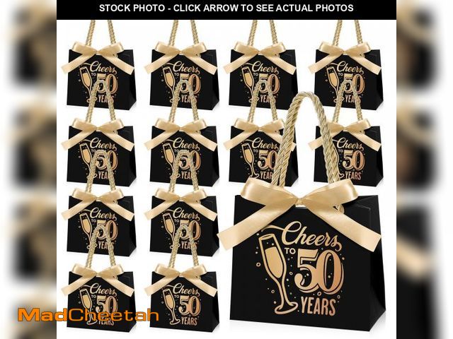 Lot 74-12304987 - Clysee 25 Pcs 50th Birthday Gift Bags with Handles Black and Gold Party Favor Bags Bulk DIY for Birt...