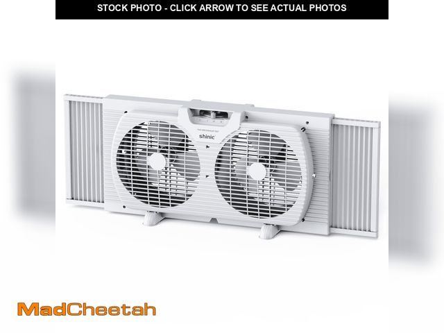 Lot 74-12687215 - Shinic 9" 3-Speed Twin Window Fan with Removable Bug Screen,Fully Assembled,(22â to 33-1/2"), Whit...