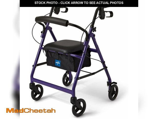 Lot 74-13040502 - Medline Aluminum Rollator Walker with Seat, Purple, 250 lb. Weight Capacity, Lightweight, 6" Wheels,...