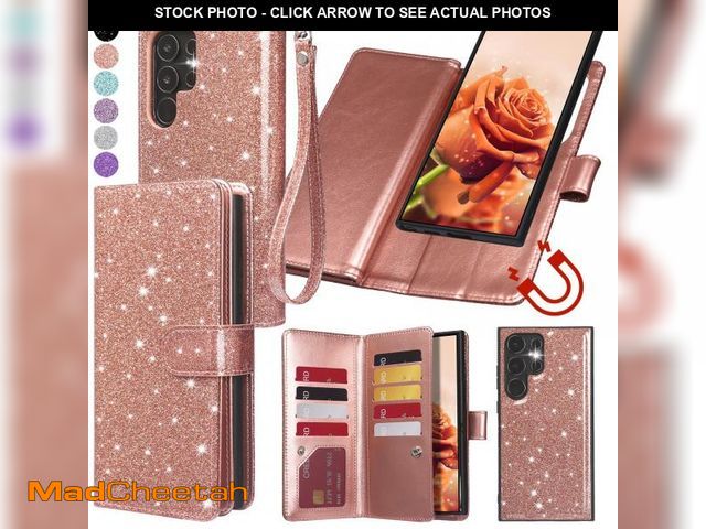 Lot 74-12314745 - Varikke for Galaxy S25 Ultra Wallet Case Detachable with Card Holder for Women, Glitter PU Leather S...