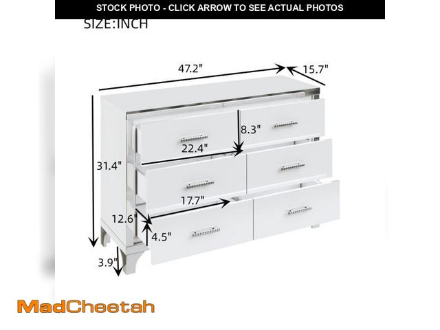 Lot 74-12391695 - Modern High Gloss Mirrored Dresser with Metal Handle, Office Storage Cabinet Furniture, Cabinet is d...