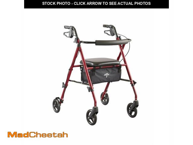 Lot 74-13801144 - Medline Superlight Folding Aluminum Mobility Rollator Walker, Red, 250 lb. Weight Capacity, 6" Wheel...